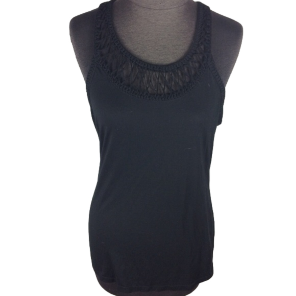 Club Monaco Crochet Neck Tank Top Black Medium